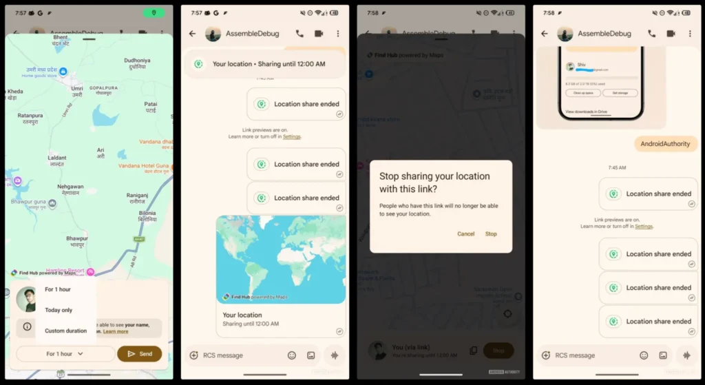 Google Messages real-time location sharing