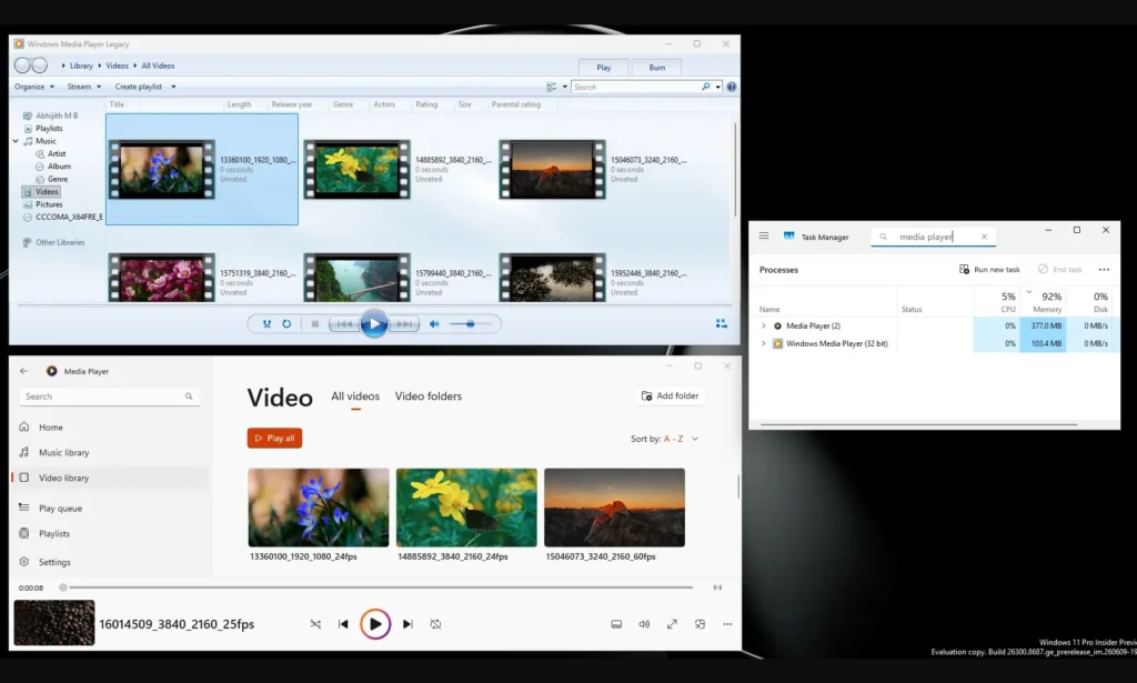 Modern Media Player RAM usage vs Legacy version