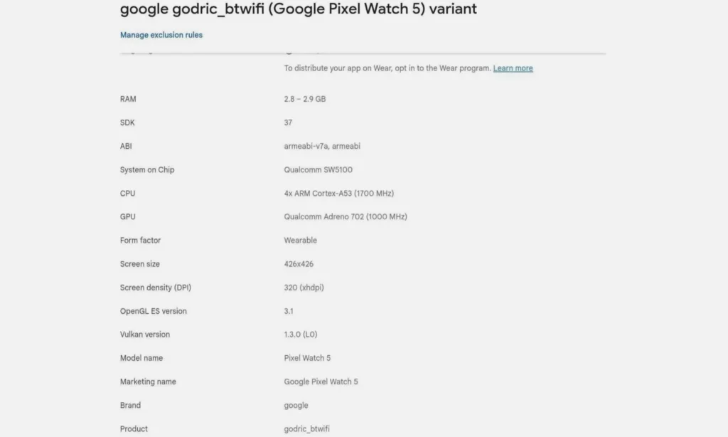 Pixel Watch 5 specs